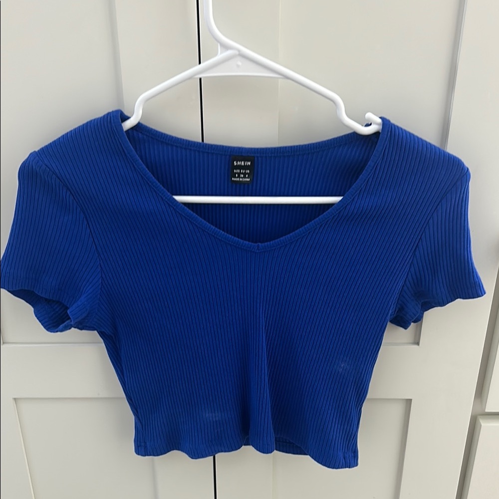 SHEIN Blue Fitted Crop T-Shirt Short Sleeve